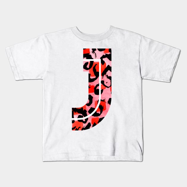 Abstract Letter J Watercolour Leopard Print Alphabet Kids T-Shirt by Squeeb Creative